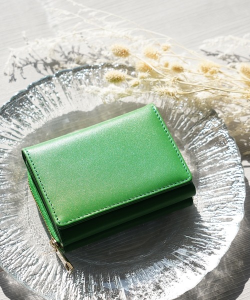 IAMUSE（アイアミューズ）の「リアルレザーミニウォレット R0231【IAMUSE】（財布・レディース・グリーン/スモークピンク/ブラック/ブルーグレー/グレイッシュベージュ・FREE）」の4枚目の写真