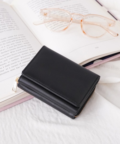 IAMUSE（アイアミューズ）の「リアルレザーミニウォレット R0231【IAMUSE】（財布・レディース・グリーン/スモークピンク/ブラック/ブルーグレー/グレイッシュベージュ・FREE）」の2枚目の写真