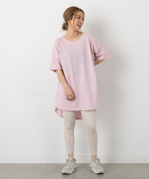 PICHI(ピイチ)の「半袖スラブロングTee(Tシャツ/カットソー・レディース・ピンク/イエロー/ホワイト/チャコール・FREE)」の4枚目の写真
