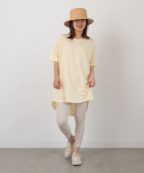 PICHI(ピイチ)の「半袖スラブロングTee(Tシャツ/カットソー・レディース・ピンク/イエロー/ホワイト/チャコール・FREE)」の3枚目の写真