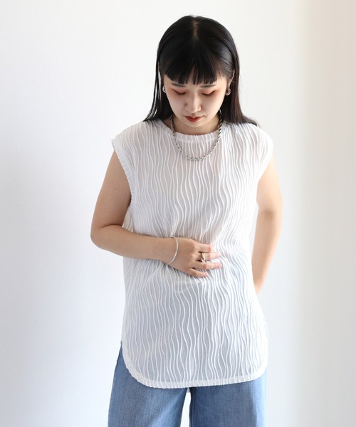 cepo(セポ)の「ウエーブタックシアーノースリーブTee(Tシャツ/カットソー・レディース・ブラック/オフホワイト・M)」の3枚目の写真