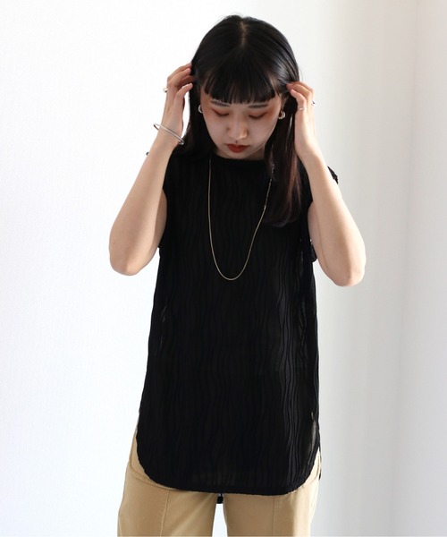 cepo(セポ)の「ウエーブタックシアーノースリーブTee(Tシャツ/カットソー・レディース・ブラック/オフホワイト・M)」の14枚目の写真