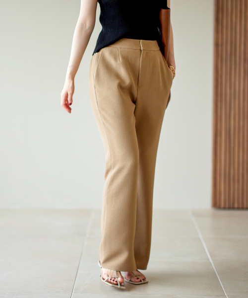 IENA ＆NAVY デザインジョーゼットフレアパンツ 22SS 38 ベージュ 追加》＆NAVY デザインジョーゼットフレアパンツ（その他パンツ