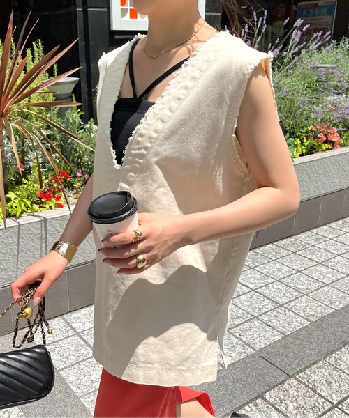 prose verse(プロズヴェール)の「ツイルフリンジベスト(ベスト・レディース・ブラック/アイボリー・MEDIUM)」の15枚目の写真