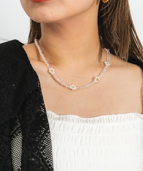nemne store（ネンネストア）の「【accessory】クリアビーズネックレス（ネックレス・レディース・ホワイト/ブラックミックス・フリー）」の10枚目の写真