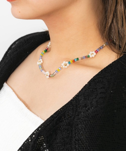 nemne store（ネンネストア）の「【accessory】クリアビーズネックレス（ネックレス・レディース・ホワイト/ブラックミックス・フリー）」の4枚目の写真