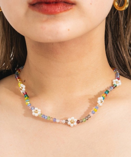 nemne store（ネンネストア）の「【accessory】クリアビーズネックレス（ネックレス・レディース・ホワイト/ブラックミックス・フリー）」の8枚目の写真