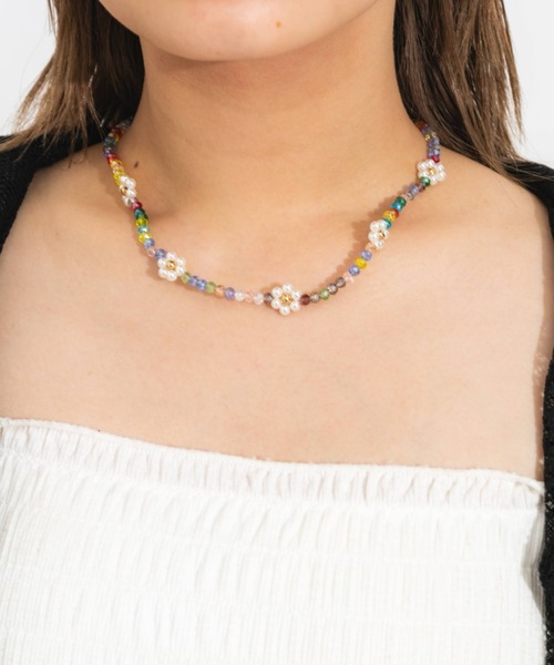 nemne store（ネンネストア）の「【accessory】クリアビーズネックレス（ネックレス・レディース・ホワイト/ブラックミックス・フリー）」の3枚目の写真