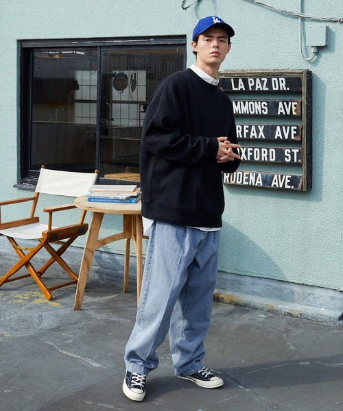 BARK MANHATTAN（バークマンハッタン）の「タックワイド センタープレス ウォッシュテーパードデニムパンツ（デニムパンツ・メンズ・チャコール/ブルー/ライトブルー・M/L）」の17枚目の写真