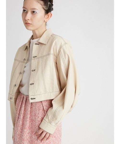 FURFUR（ファーファー）の「【WEB限定カラー】ショート丈Gジャン（デニムジャケット・レディース・ベージュ/インディゴブルー/ピンク・FREE）」の4枚目の写真