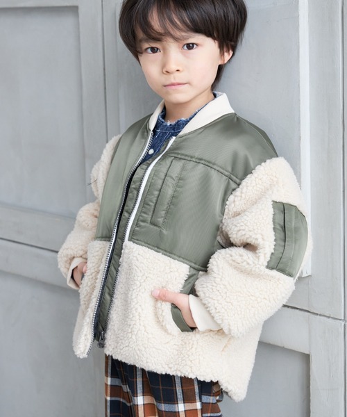 MAKE YOUR DAY（メイクユアデイ）の「ボア切替ブルゾン■80～140cm（ダウンジャケット/コート・キッズ・ミント/ベージュ/ブラック・90/100/110/130/140/120/80）」の2枚目の写真