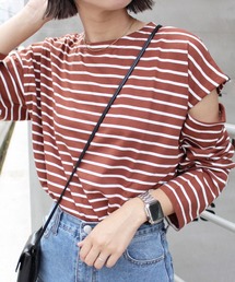 MLI'A（エムリア）の「スリットボーダーロングTシャツ（Tシャツ/カットソー）」