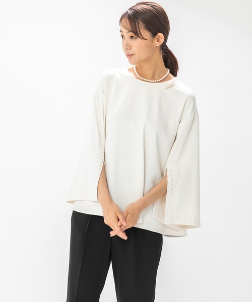 form forma(フォルムフォルマ)の「≪着回し力抜群♪≫ブラウス×パンツ セットアップ(セットアップ・レディース・ネイビー/ホワイト×ブラック・9号)」の7枚目の写真