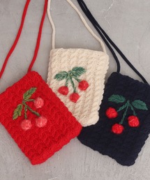 CHILD WOMAN | ウール/アクリルケーブルHANDチェリー刺繍スマホケース(ショルダーバッグ)