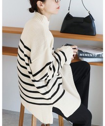 reca | タートルネックパネルボーダーニットプルオーバー(ニット/セーター)