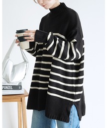 reca | タートルネックパネルボーダーニットプルオーバー(ニット/セーター)