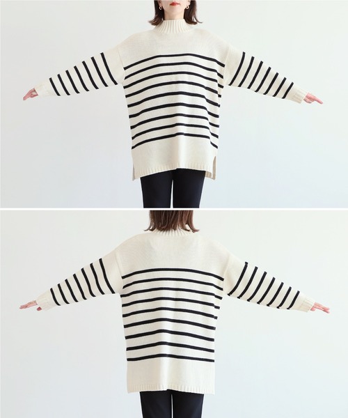 reca（レカ）の「タートルネックパネルボーダーニットプルオーバー（ニット/セーター・レディース・アイボリー/ブラック・M）」の9枚目の写真