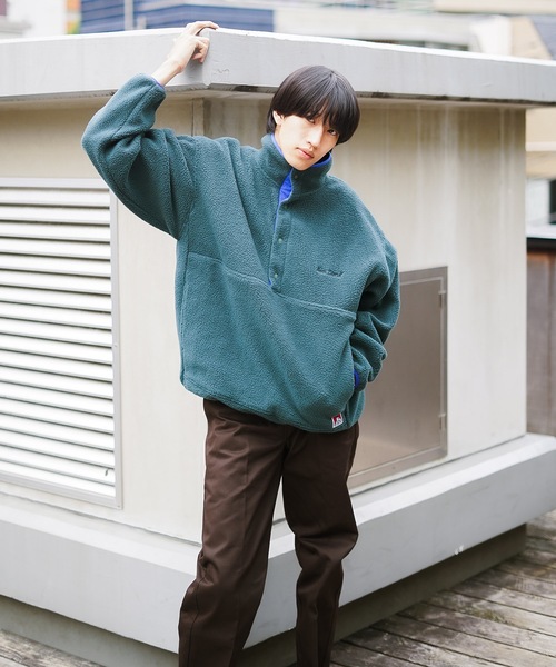 BEN DAVIS(ベンデイビス)の「【BEN DAVIS/ベンデイビス】レトロ フリース 胸ワンポイントブランドロゴ刺繍 スタンド スナップボタン ボアジャケット(ブルゾン・メンズ・イエロー/ダークグリーン/グレー・X-LARGE/MEDIUM/LARGE)」の12枚目の写真