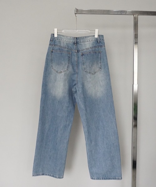 ルーズバギーヴィンテージ加工デニムパンツ/ワイドデニムパンツ