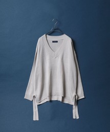 Side Velt Wide Silhouette V-neck Knit Pullover/サイドベルト ワイドシルエット Vネック ニットプルオーバー セーター