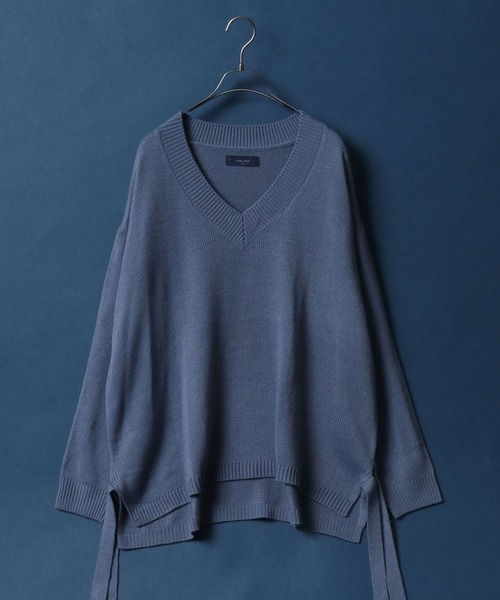 ANPAS（アンパス）の「Side Velt Wide Silhouette V-neck Knit Pullover/サイドベルト ワイドシルエット Vネック ニットプルオーバー セーター（ニット/セーター・メンズ・ブラック/オフホワイト/グリーン/グレイッシュブルー・M/L）」の4枚目の写真