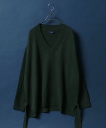 Side Velt Wide Silhouette V-neck Knit Pullover/サイドベルト ワイドシルエット Vネック ニットプルオーバー セーター