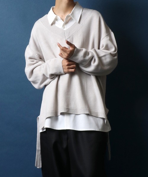 ANPAS（アンパス）の「Side Velt Wide Silhouette V-neck Knit Pullover/サイドベルト ワイドシルエット Vネック ニットプルオーバー セーター（ニット/セーター・メンズ・ブラック/オフホワイト/グリーン/グレイッシュブルー・M/L）」の7枚目の写真