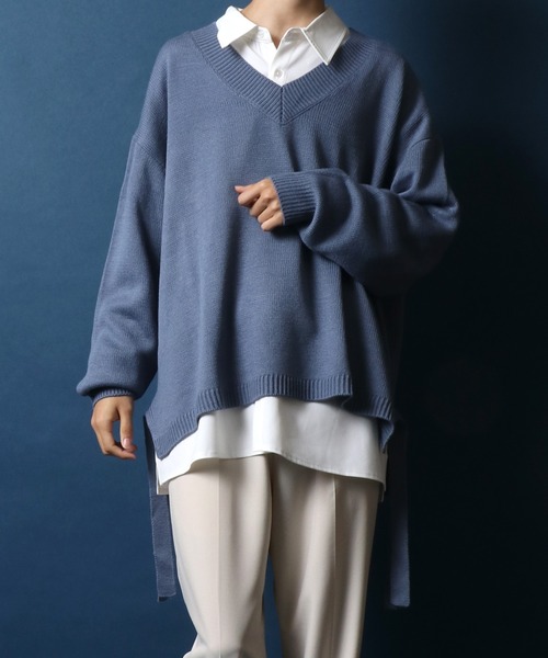 ANPAS（アンパス）の「Side Velt Wide Silhouette V-neck Knit Pullover/サイドベルト ワイドシルエット Vネック ニットプルオーバー セーター（ニット/セーター・メンズ・ブラック/オフホワイト/グリーン/グレイッシュブルー・M/L）」の21枚目の写真