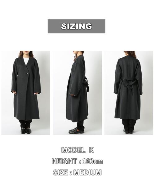 coen（コーエン）の「ウールブレンドノーカラーロングコート・ダークグレー（ノーカラーコート・レディース・ダークグレー・M/L）」の6枚目の写真