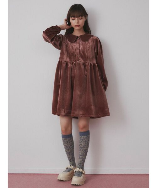 merry jenny（メリージェニー）の「スカラップカラーベロアミニワンピース（ワンピース・レディース・ブラック/ブルー/ピンク・FREE）」の18枚目の写真