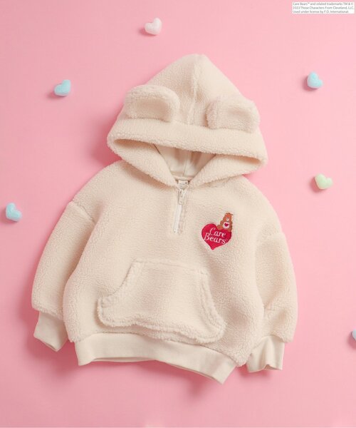 apres les cours（アプレレクール）の「WEB限定 ケアベア ボア刺繍ハーフジップパーカー（パーカー・キッズ・ピンク/アイボリー・130/110/90/100/80/120）」の2枚目の写真