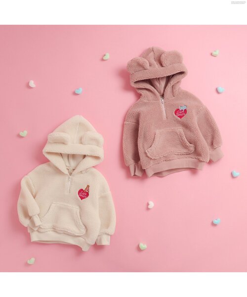 apres les cours（アプレレクール）の「WEB限定 ケアベア ボア刺繍ハーフジップパーカー（パーカー・キッズ・ピンク/アイボリー・130/110/90/100/80/120）」の13枚目の写真