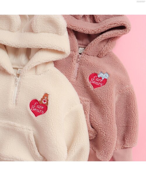 apres les cours（アプレレクール）の「WEB限定 ケアベア ボア刺繍ハーフジップパーカー（パーカー・キッズ・ピンク/アイボリー・130/110/90/100/80/120）」の7枚目の写真