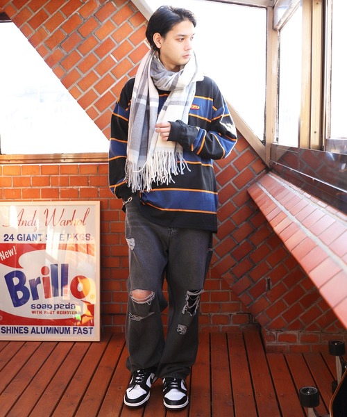 ８(eight)（エイト）の「大判チェックストール（ストール/ショール・メンズ・ブラック/グレー/アイボリー/ベージュ系その他/ベージュ系その他2/ベージュ系その他3/ネイビー系/ワイン系・FREE）」の12枚目の写真