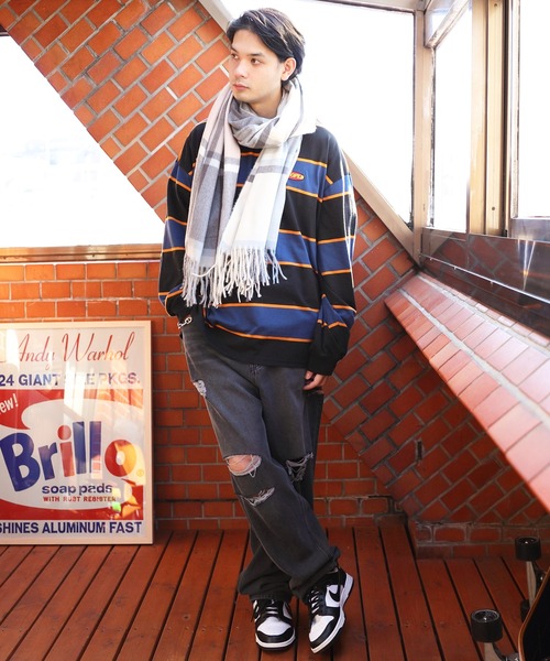 ８(eight)（エイト）の「大判チェックストール（ストール/ショール・メンズ・ブラック/グレー/アイボリー/ベージュ系その他/ベージュ系その他2/ベージュ系その他3/ネイビー系/ワイン系・FREE）」の14枚目の写真