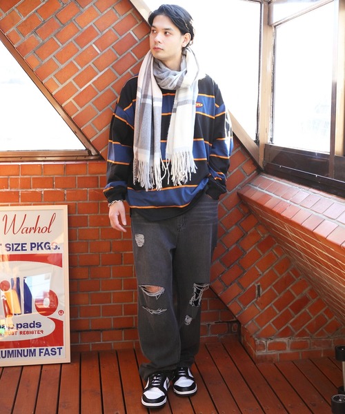 ８(eight)（エイト）の「大判チェックストール（ストール/ショール・メンズ・ブラック/グレー/アイボリー/ベージュ系その他/ベージュ系その他2/ベージュ系その他3/ネイビー系/ワイン系・FREE）」の17枚目の写真