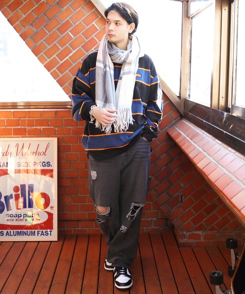 ８(eight)（エイト）の「大判チェックストール（ストール/ショール・メンズ・ブラック/グレー/アイボリー/ベージュ系その他/ベージュ系その他2/ベージュ系その他3/ネイビー系/ワイン系・FREE）」の20枚目の写真