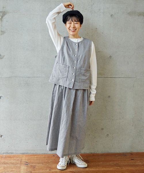 PAR ICI（パーリッシィ）の「コットンリネンギンガム/グレンチェック ウォッシャブルベスト(セットアップ対応)（ベスト・レディース・ブラック/その他・FREE）」の19枚目の写真