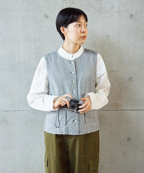 PAR ICI（パーリッシィ）の「コットンリネンギンガム/グレンチェック ウォッシャブルベスト(セットアップ対応)（ベスト・レディース・ブラック/その他・FREE）」の13枚目の写真