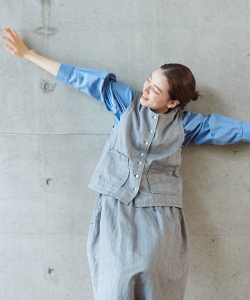 PAR ICI（パーリッシィ）の「コットンリネンギンガム/グレンチェック ウォッシャブルベスト(セットアップ対応)（ベスト・レディース・ブラック/その他・FREE）」の6枚目の写真