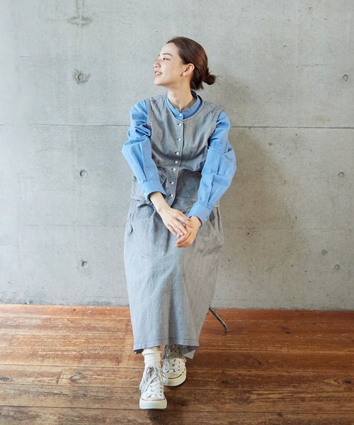 PAR ICI（パーリッシィ）の「コットンリネンギンガム/グレンチェック ウォッシャブルベスト(セットアップ対応)（ベスト・レディース・ブラック/その他・FREE）」の8枚目の写真