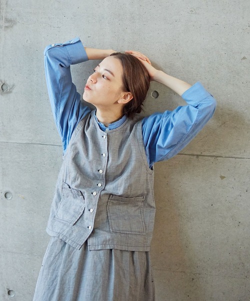 PAR ICI（パーリッシィ）の「コットンリネンギンガム/グレンチェック ウォッシャブルベスト(セットアップ対応)（ベスト・レディース・ブラック/その他・FREE）」の3枚目の写真