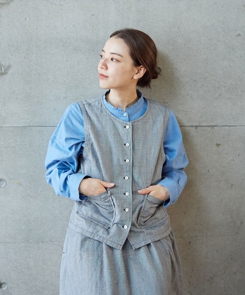 PAR ICI（パーリッシィ）の「コットンリネンギンガム/グレンチェック ウォッシャブルベスト(セットアップ対応)（ベスト・レディース・ブラック/その他・FREE）」の4枚目の写真