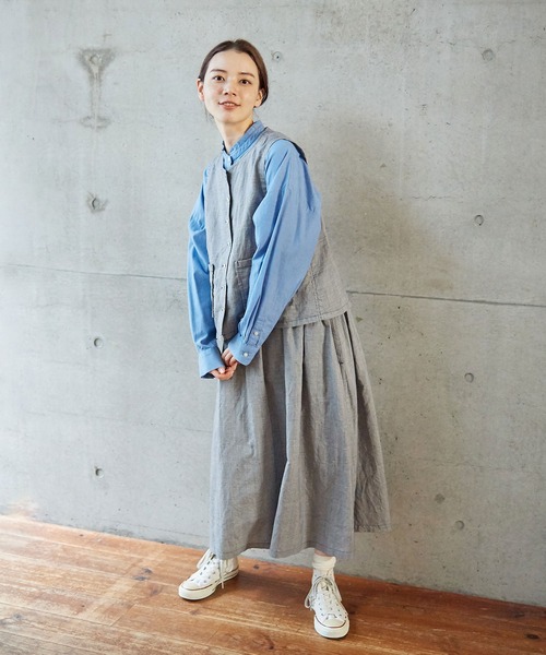 PAR ICI（パーリッシィ）の「コットンリネンギンガム/グレンチェック ウォッシャブルベスト(セットアップ対応)（ベスト・レディース・ブラック/その他・FREE）」の9枚目の写真