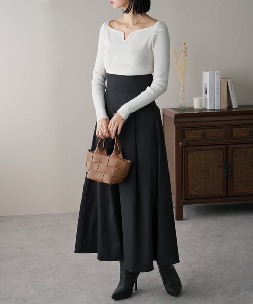 IAMUSE（アイアミューズ）の「【バックリボンが秋コーデのワンポイント♪】ウエストバックリボンハイウエストＡラインロングスカート S0272【IAMUSE】（スカート・レディース・ブラック/モカ・S/M/L）」の12枚目の写真