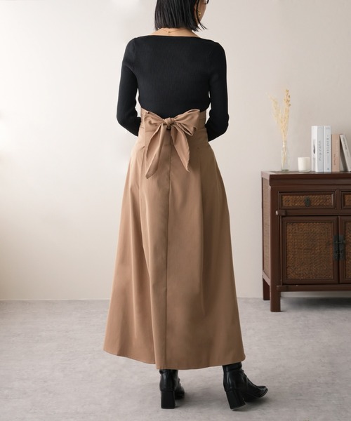IAMUSE（アイアミューズ）の「【バックリボンが秋コーデのワンポイント♪】ウエストバックリボンハイウエストＡラインロングスカート S0272【IAMUSE】（スカート・レディース・ブラック/モカ・S/M/L）」の7枚目の写真