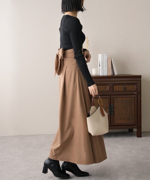 IAMUSE（アイアミューズ）の「【バックリボンが秋コーデのワンポイント♪】ウエストバックリボンハイウエストＡラインロングスカート S0272【IAMUSE】（スカート・レディース・ブラック/モカ・S/M/L）」の20枚目の写真