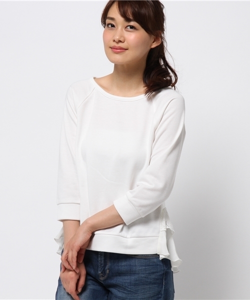 OUTLET(アウトレット)の「【mystic】裾レースプルオーバー(Tシャツ/カットソー・レディース・オフホワイト/グレー/ネイビー/ブラック・FREE)」の1枚目の写真