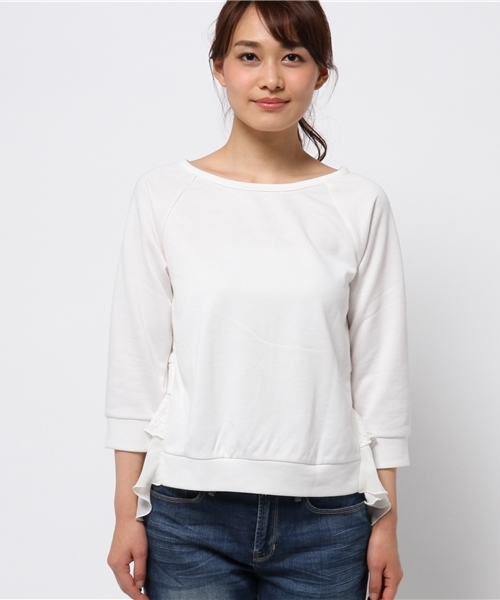 OUTLET(アウトレット)の「【mystic】裾レースプルオーバー(Tシャツ/カットソー・レディース・オフホワイト/グレー/ネイビー/ブラック・FREE)」の5枚目の写真