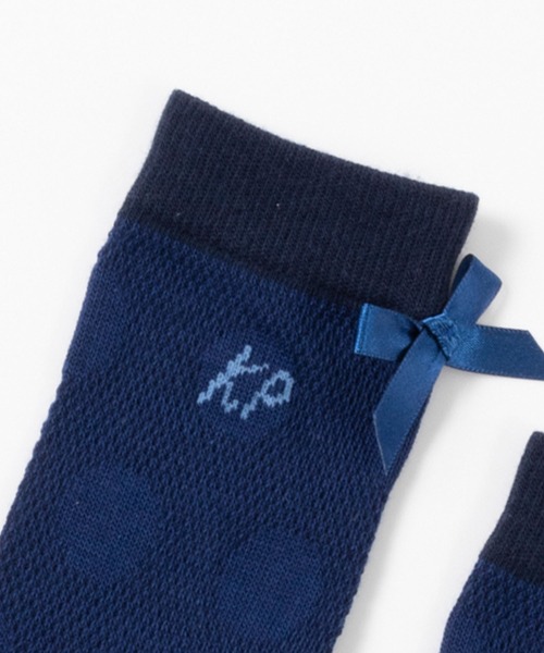 KP DECO（ケーピーデコ）の「日本製/サテンリボン付きドット柄クルーソックス（ソックス/靴下・キッズ・アイボリー/ブルー系その他・20cm/18cm/22cm/16cm/14cm）」の6枚目の写真